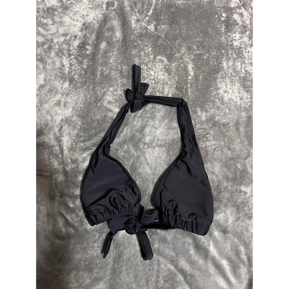 Black Halter Bikini Top Solid Triangle Swim Top Size Large